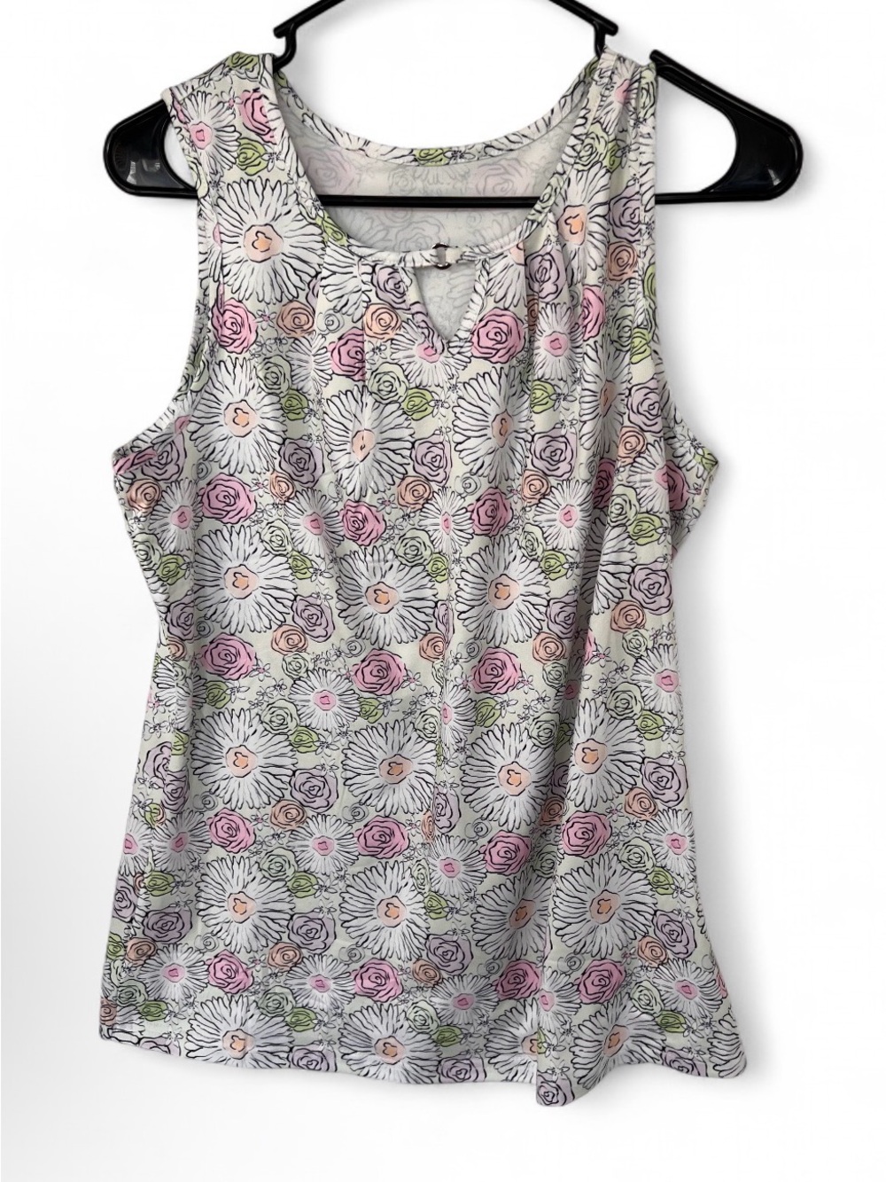 Floral Sleeveless Tank Top - Pink & White
